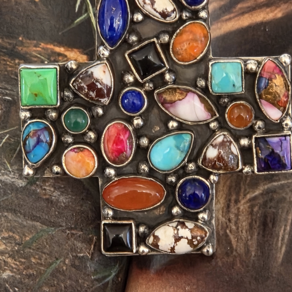 Multicolor Gemstone Cross Adjustable Ring - image 2